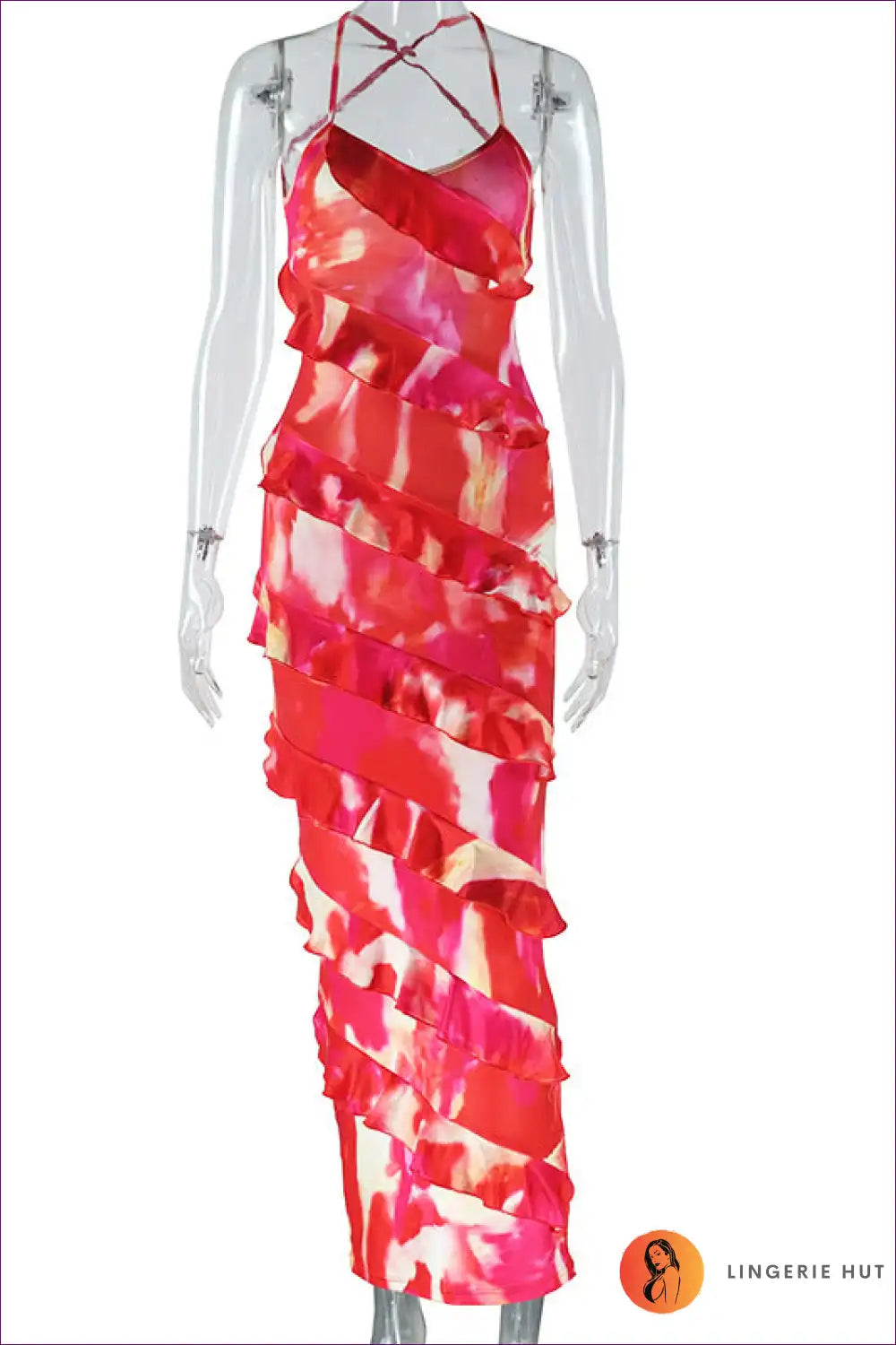 Maxi Dress with Ruffle Details - Sunset Goddess for A-line, Backless, Beachwear, Boho, Casual