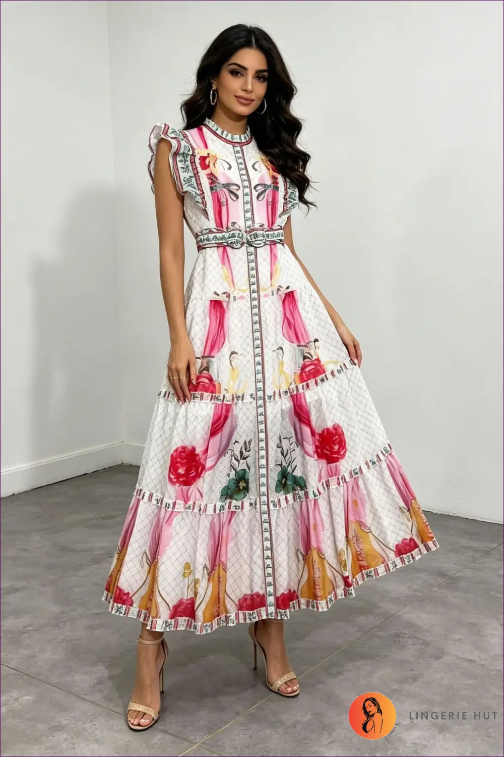 Maxi Dress with Ruffle Trim - Sunlit Ease - s / Pink - Casual • Cotton • Dresses • Everyday - Lingerie Hut