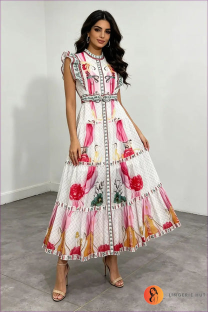 Maxi Dress with Ruffle Trim - Sunlit Ease - s / Pink - Casual • Cotton • Dresses • Everyday - Lingerie Hut