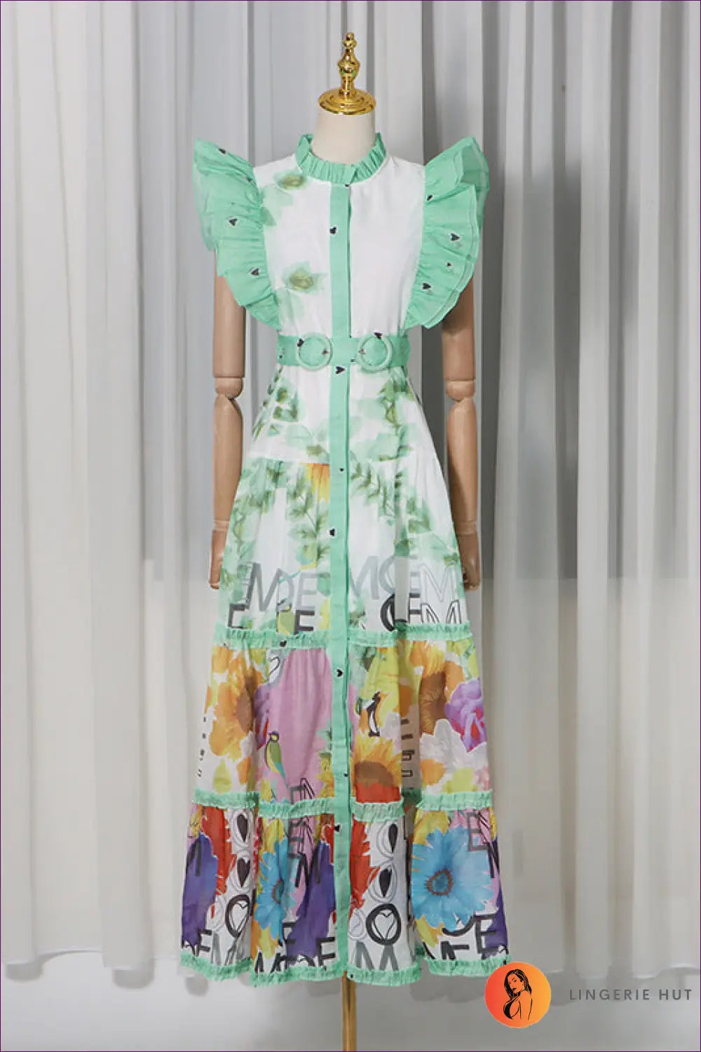 Maxi Dress with Ruffle Trim - Sunlit Ease - s / Green - Casual • Cotton • Dresses • Everyday - Lingerie Hut