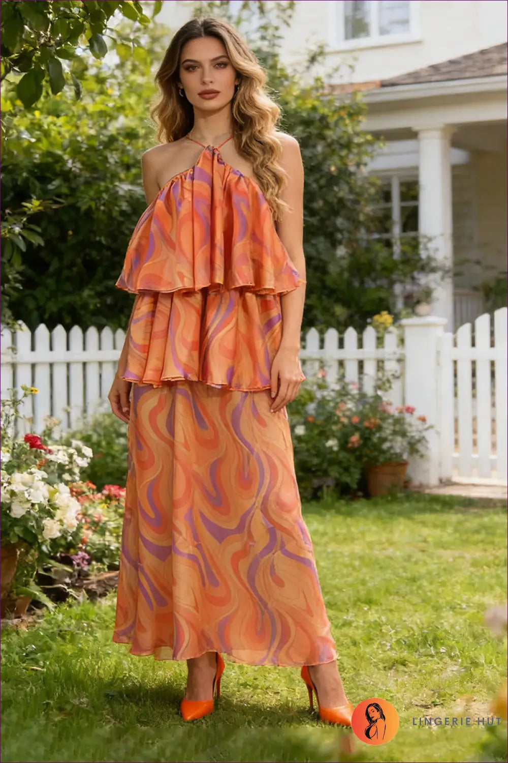 Maxi Dress with Ruffled Halter - Retro Summer Ease - s / Orange - Dresses - Lingerie Hut - A-line • Boho • Casual