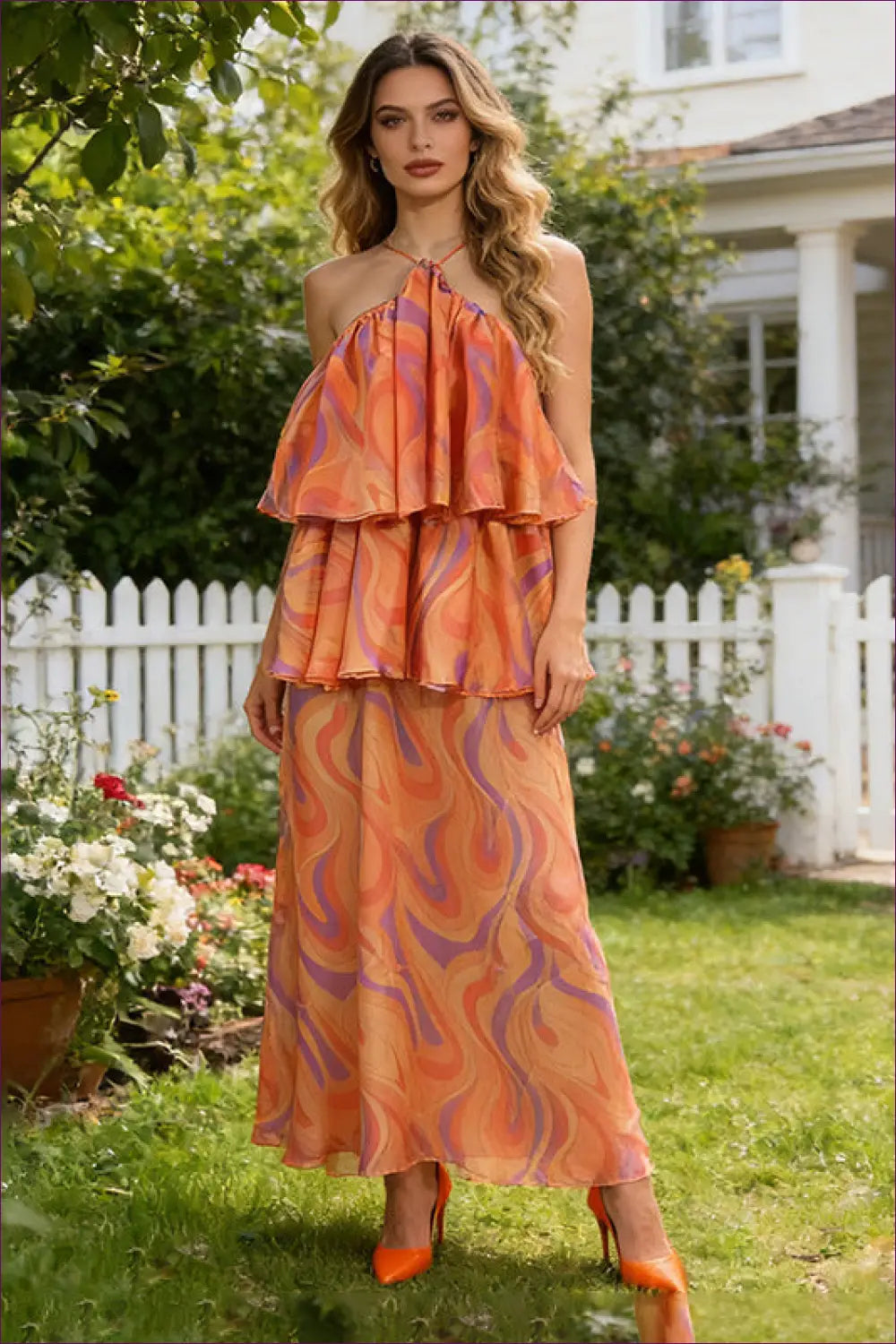 Maxi Dress with Ruffled Halter - Retro Summer Ease - Dresses - Lingerie Hut - A-line • Boho • Casual • Chiffon
