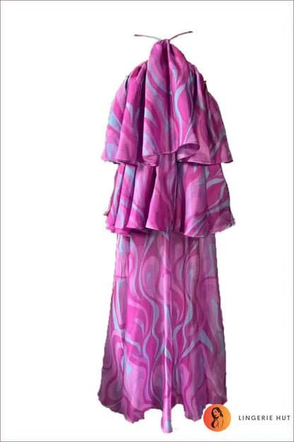 Maxi Dress with Ruffled Halter - Retro Summer Ease - s / Purple - Dresses - Lingerie Hut - A-line • Boho • Casual