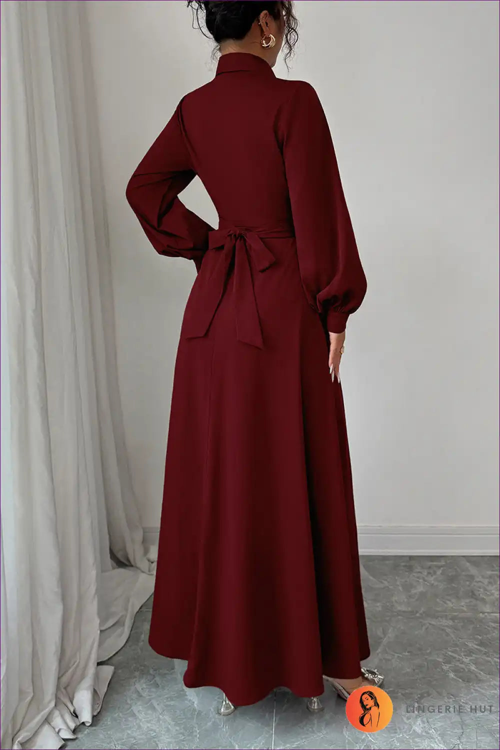 Maxi Dress with Self-belt Detail - Effortless Authority for A-line, All Season, Autumn, Casual,