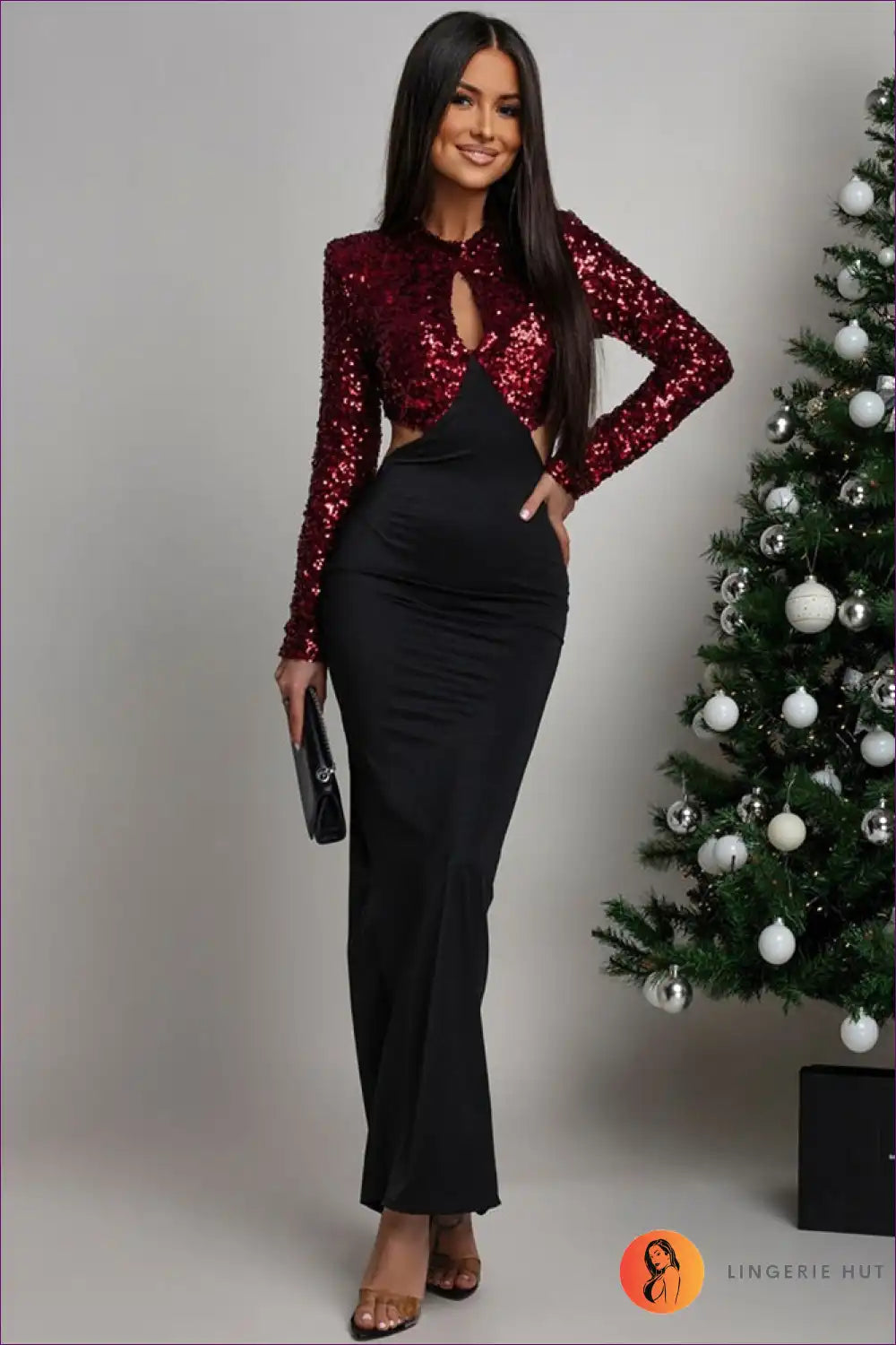 Maxi Dress with Sequin Bodice - Celebration Ready for Autumn, Dress, Evening Wear, Formal Glamour