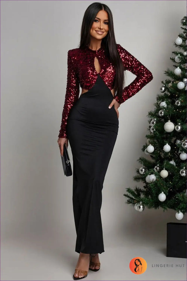 Maxi Dress with Sequin Bodice - Unforgettable Celebration Glam