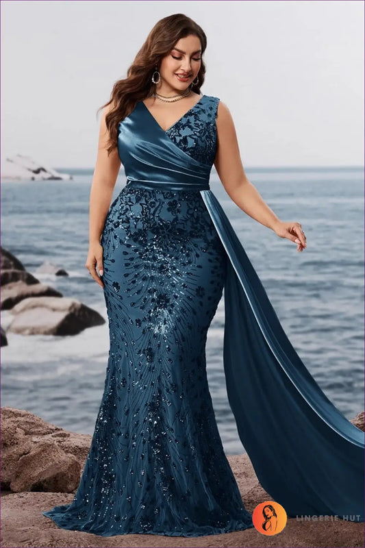 Maxi Dress with Sequin Bodice - Understated Glamour - 3xl / Duck Blue - Dresses - Lingerie Hut - A-line • All Season