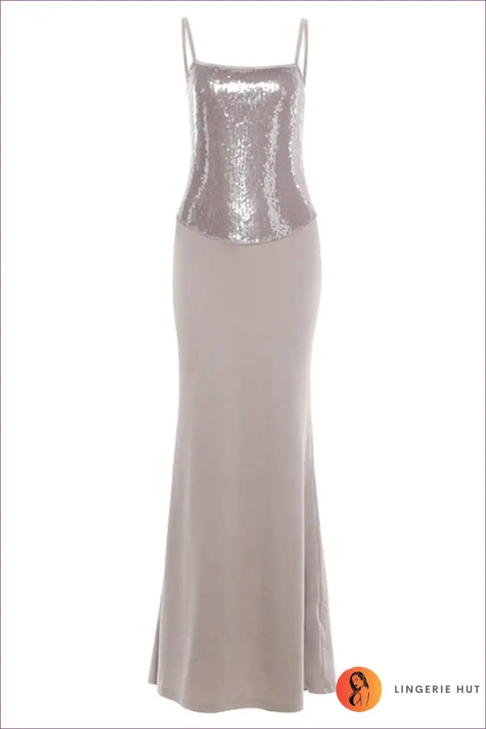 Maxi Dress with Sequin Bodice - Evening Glamour for A-line, All Season, Backless, Dress, Evening Wear