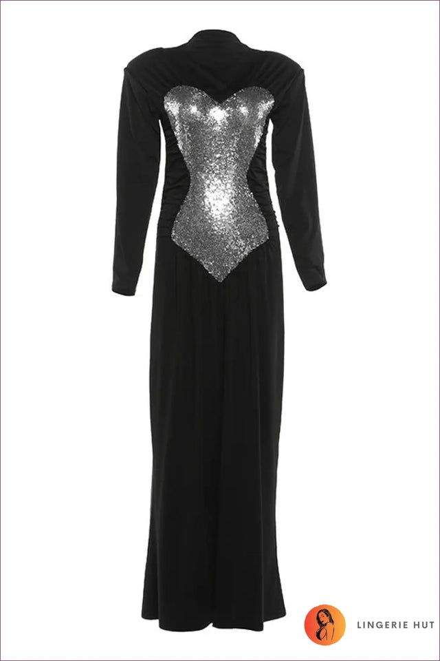 Sequin Maxi Dress with High Neck - Understated Glamour