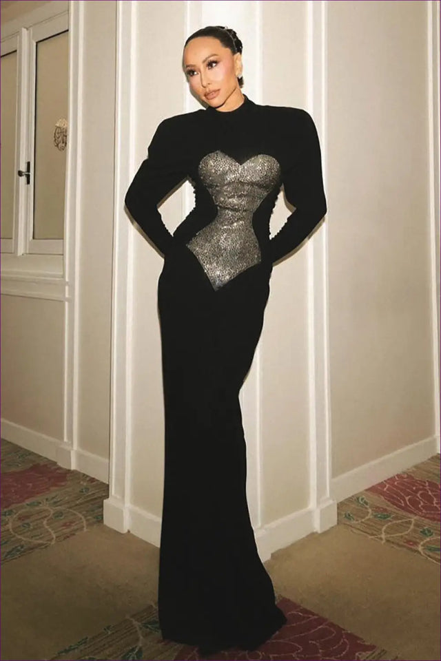 Sequin Maxi Dress with High Neck - Understated Glamour
