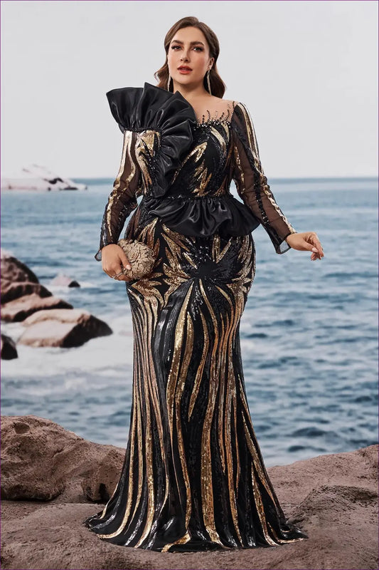 Sequin Sleeve Maxi Dress - Statement Glamour After Dark - Dresses - Lingerie Hut - Autumn • Bodycon • Evening Wear