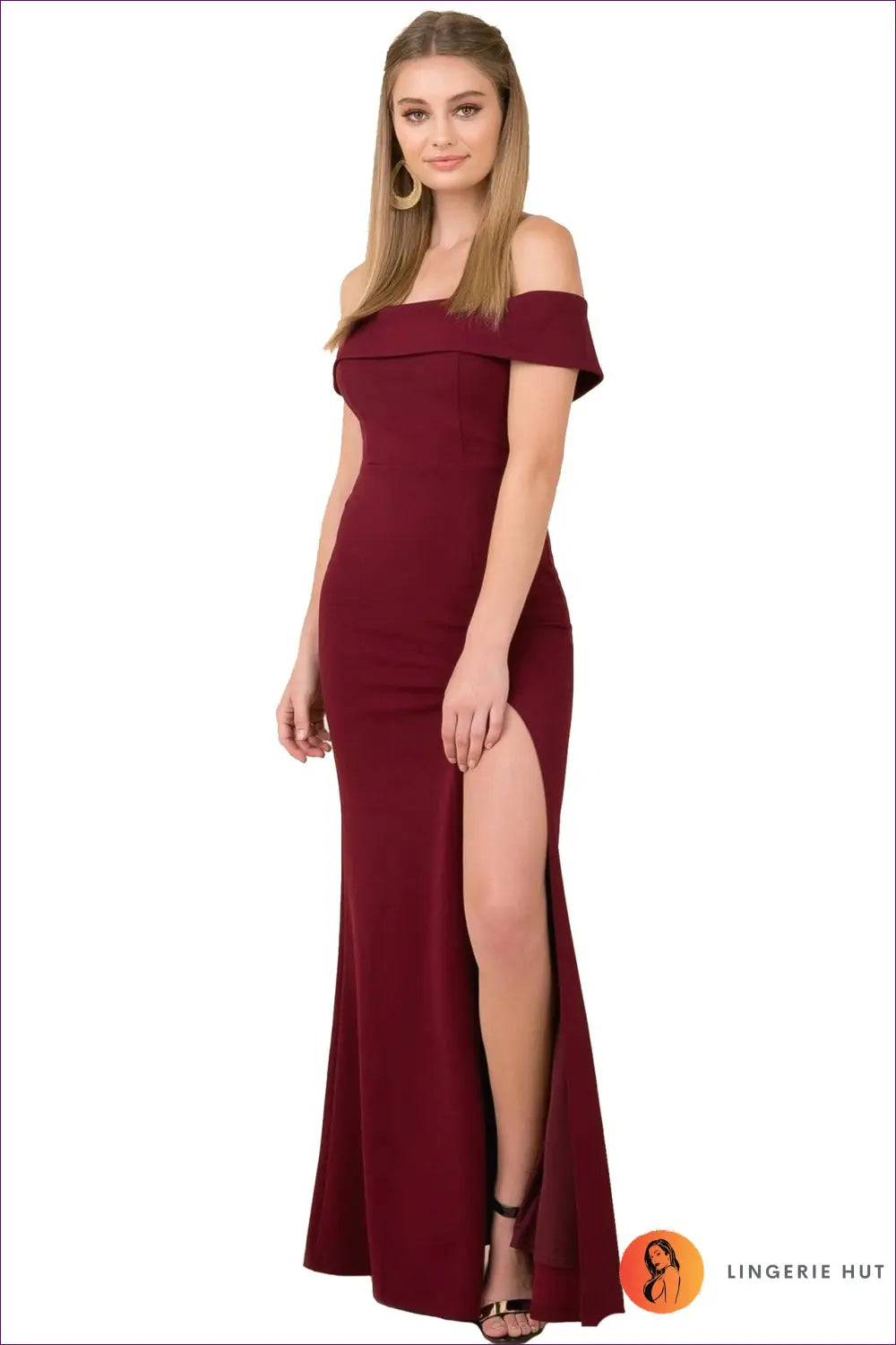Off-shoulder Maxi Dress - Understated Glamour - s / Burgundy - Dresses - Lingerie Hut - All Season • Backless • Cutout