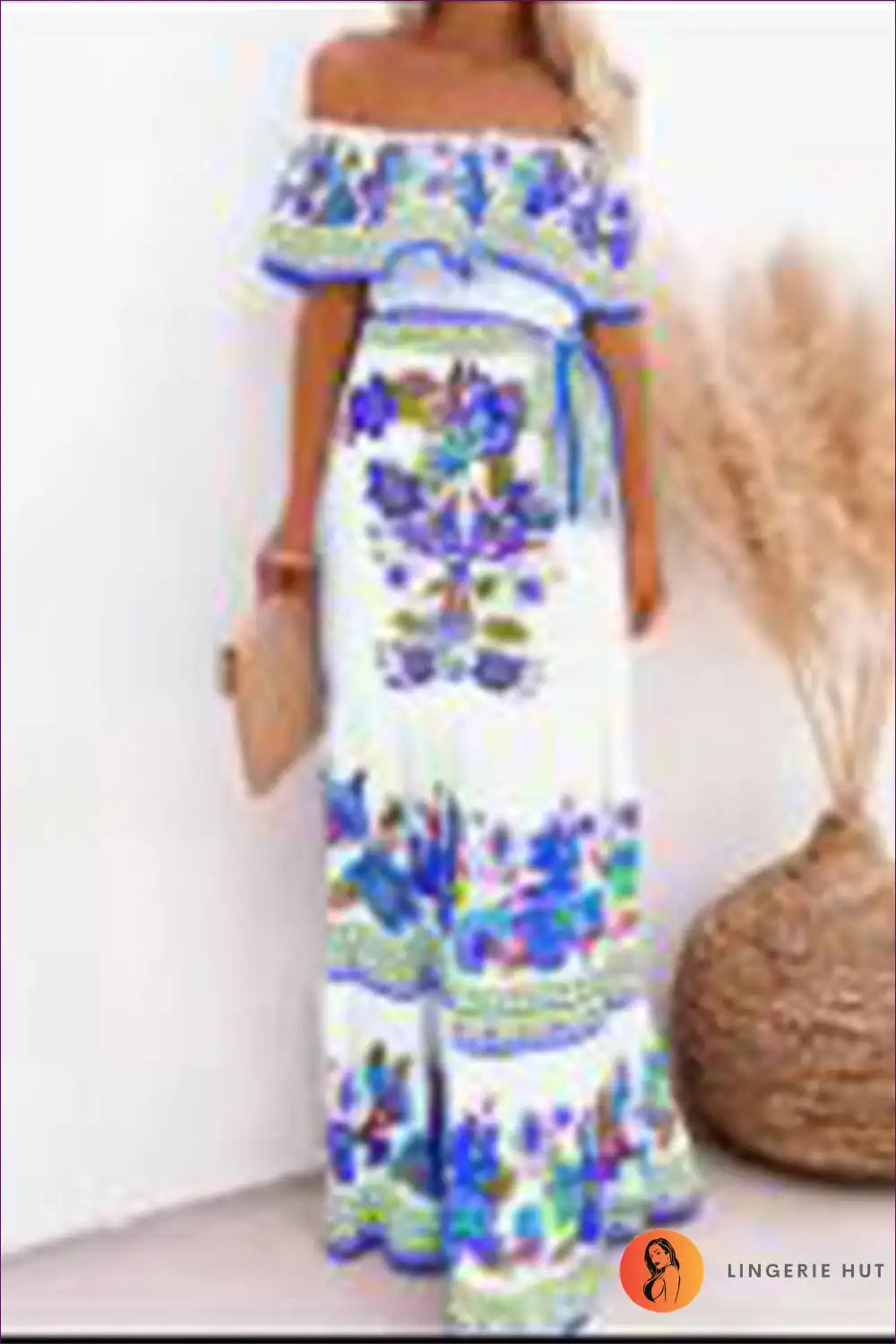 Maxi Dress with Off-shoulder Design - Fiesta Celebration for A-line, Boho, Casual, Dress, Floral