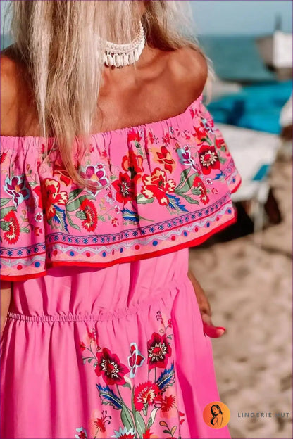 Maxi Dress with Off-shoulder Design - Fiesta Celebration for A-line, Boho, Casual, Dress, Floral