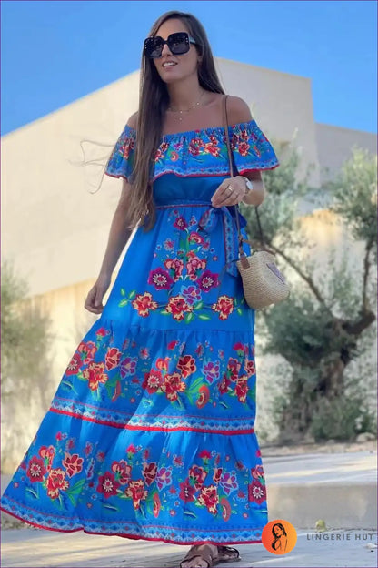 Maxi Dress with Off-shoulder Design - Fiesta Celebration for A-line, Boho, Casual, Dress, Floral