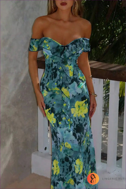 Maxi Dress with Off-shoulder Design - Tropical Romance for A-line, Boho, Casual, Dress, Floral