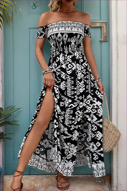 Maxi Dress with Off-shoulder Detail - Bohemian Romance for A-line, Boho, Casual, Chiffon, Cutout