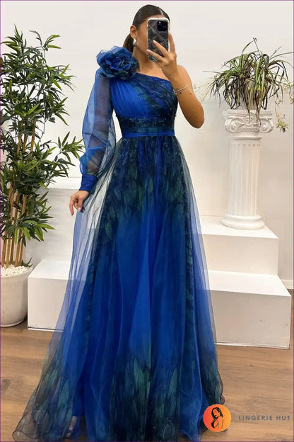 Maxi Dress with one Shoulder - Dramatic Elegance for All Season, Backless, Chiffon, Cutout,