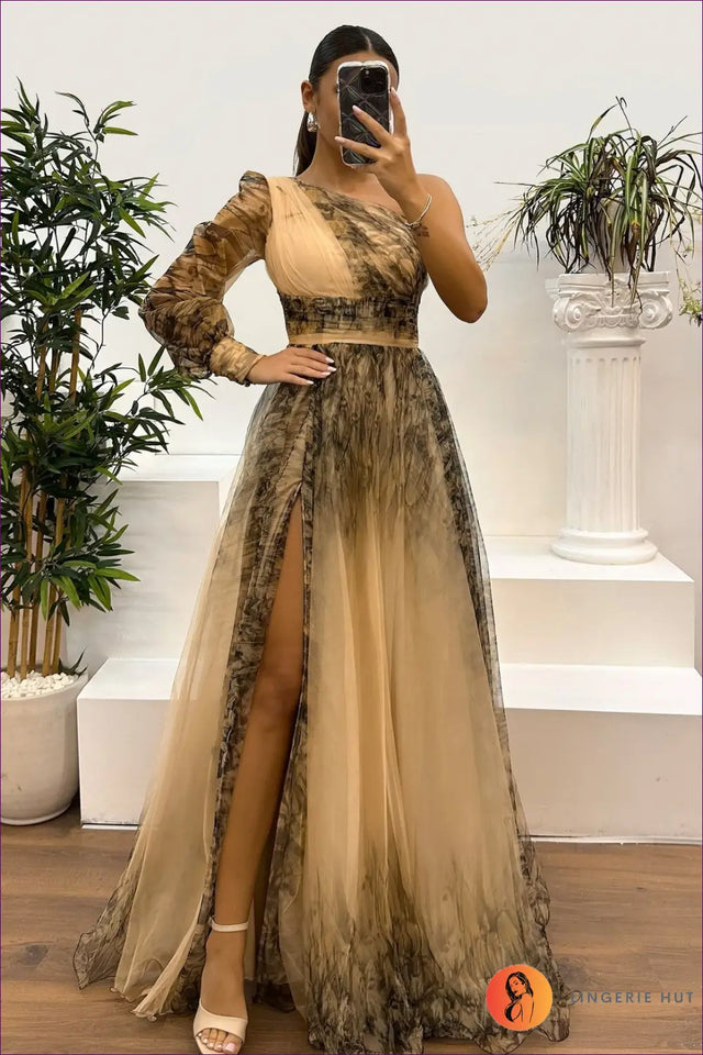 Floral Mesh One Shoulder Maxi Dress