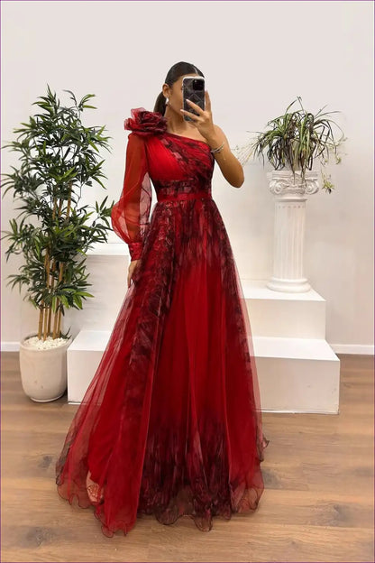 Maxi Dress with one Shoulder - Dramatic Elegance for All Season, Backless, Chiffon, Cutout,