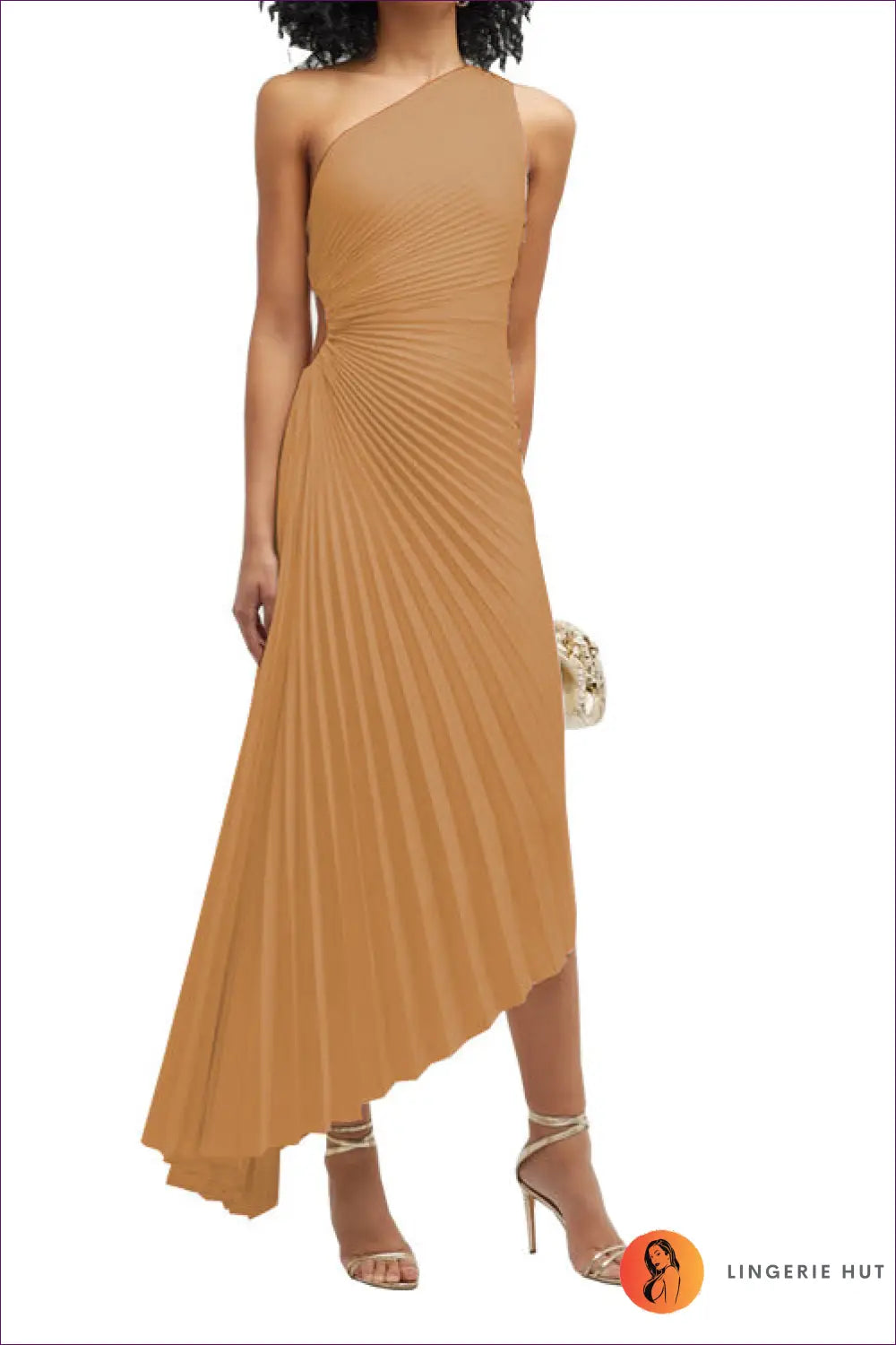 One Shoulder Maxi Dress - Understated Glamour - Xs / Khaki - Dresses - Lingerie Hut - A-line • Backless • Cutout