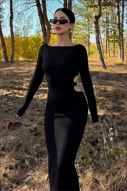 Maxi Dress with Side Cutouts - Effortless Sophistication for Autumn, Bodycon, Cutout, Dress, Dresses