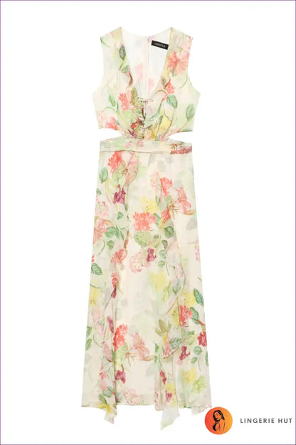 Maxi Dress with Side Split - Beachside Elegance for Boho, Chiffon, Dress, Floral, Formal Wear