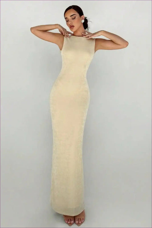 Maxi Dress with Sleeveless Crew Neck - Effortless Elegance for Dress, Dresses, Evening Wear, Everyday, Formal