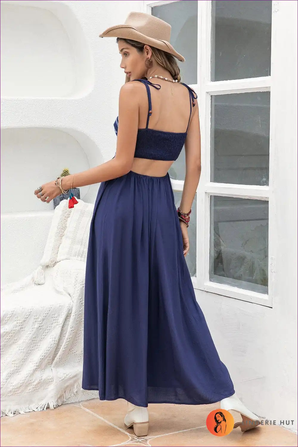 Maxi Dress with Smocked Bodice - Coastal Elegance for A-line, Casual, Dress, Evening Wear, Formal Wear