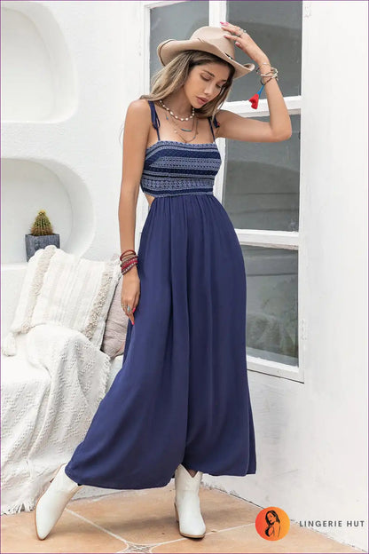 Maxi Dress with Smocked Bodice - Coastal Elegance for A-line, Casual, Dress, Evening Wear, Formal Wear