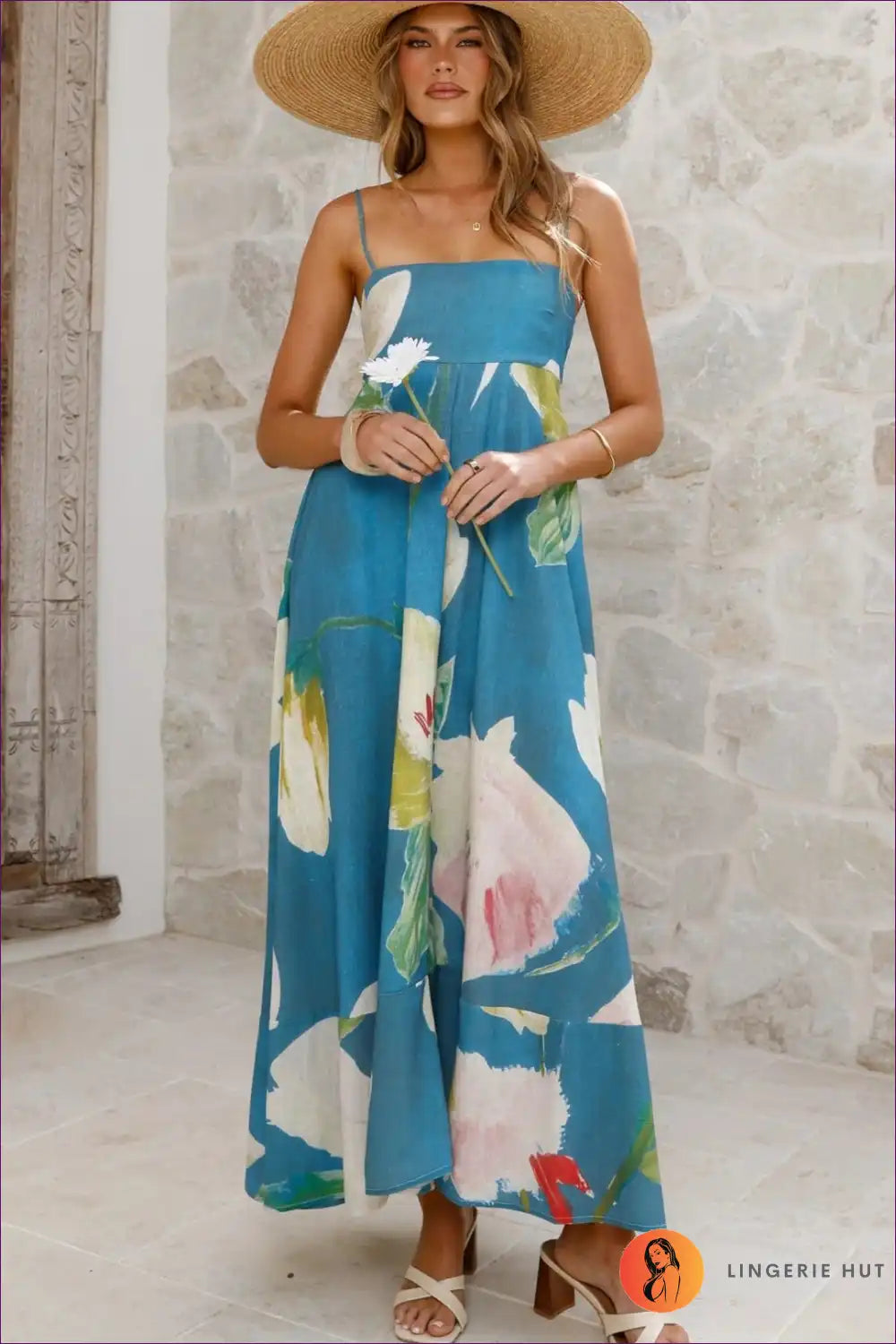 Maxi Dress with Smocked Bodice - Coastal Wanderer for A-line, Boho, Casual, Chiffon,
