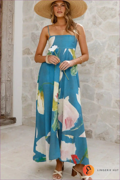 Maxi Dress with Smocked Bodice - Coastal Wanderer for A-line, Boho, Casual, Chiffon,