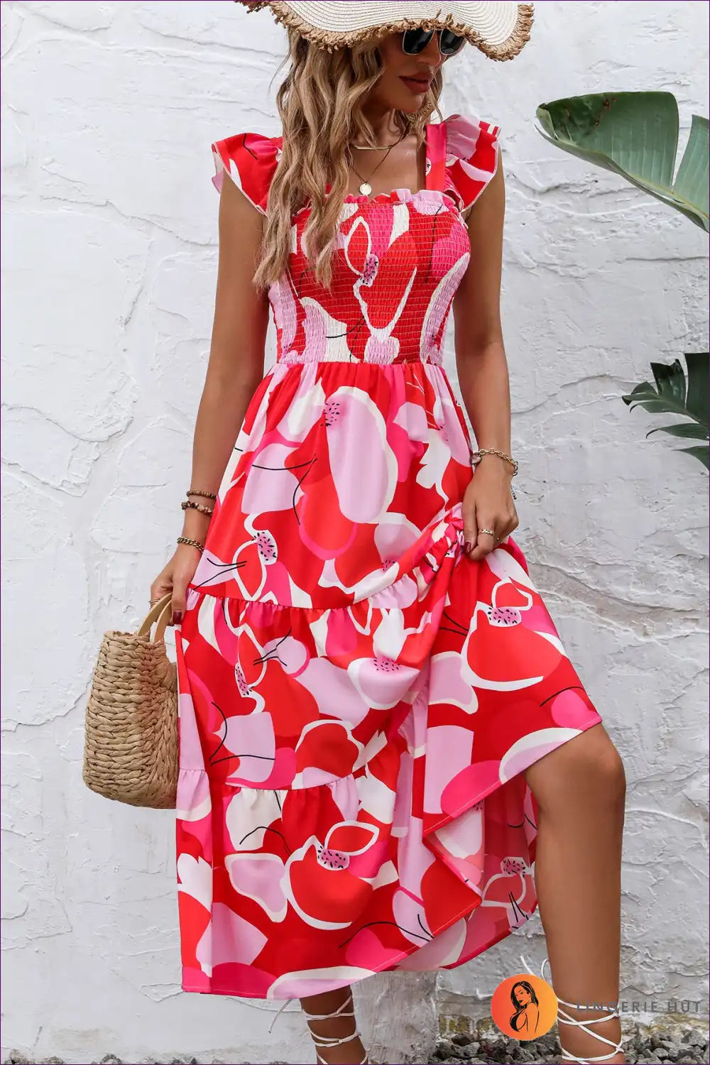 Maxi Dress with Smocked Bodice - Holiday Romance for A-line, Boho, Casual, Dress, Floral