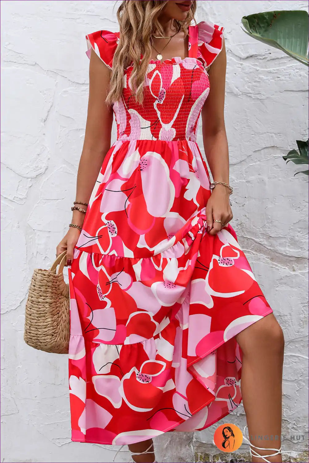 Maxi Dress with Smocked Bodice - Holiday Romance for A-line, Boho, Casual, Dress, Floral