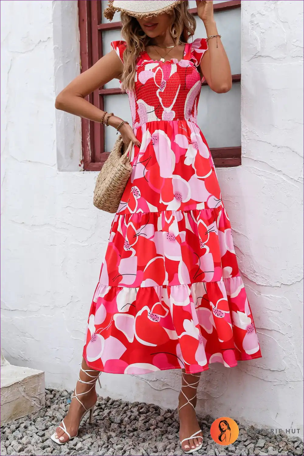 Maxi Dress with Smocked Bodice - Holiday Romance for A-line, Boho, Casual, Dress, Floral