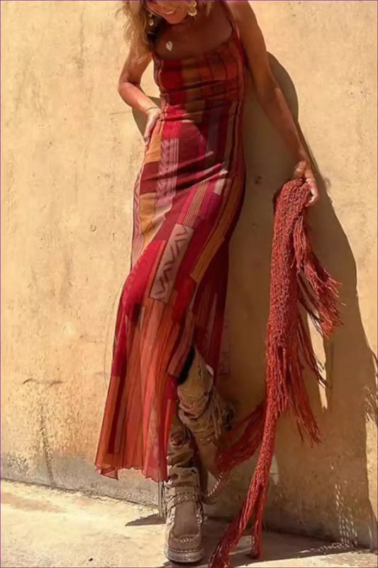 Maxi Dress with Spaghetti Straps - Bohemian Dreams for A-line, Boho, Casual, Cutout,