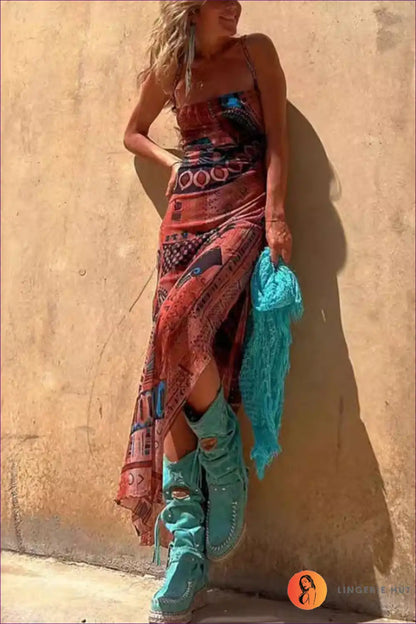 Maxi Dress with Spaghetti Straps - Bohemian Dreams for A-line, Boho, Casual, Cutout,