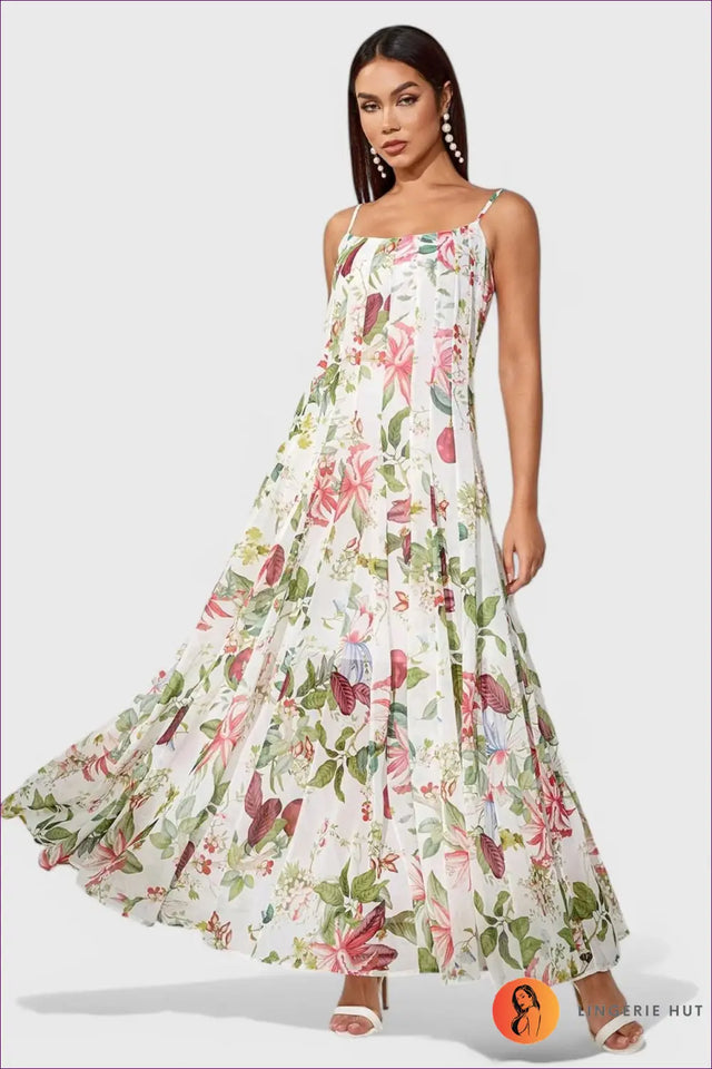 Floral Maxi Dress with Spaghetti Straps - Garden Party Ready