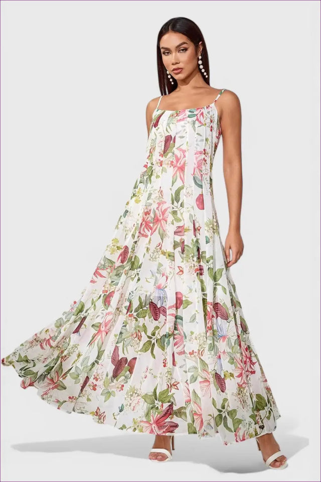 Floral Maxi Dress with Spaghetti Straps - Garden Party Ready