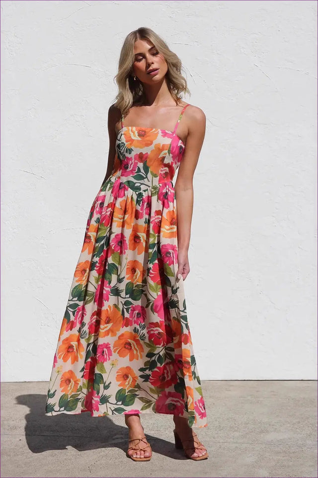 Floral Maxi Sundress with Spaghetti Straps - Garden Party Ready