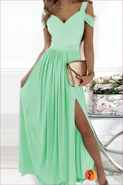 Maxi Dress with Split Hem - Effortless Grace - s / Light Green - Casual • Cotton • Dresses • Everyday - Lingerie Hut