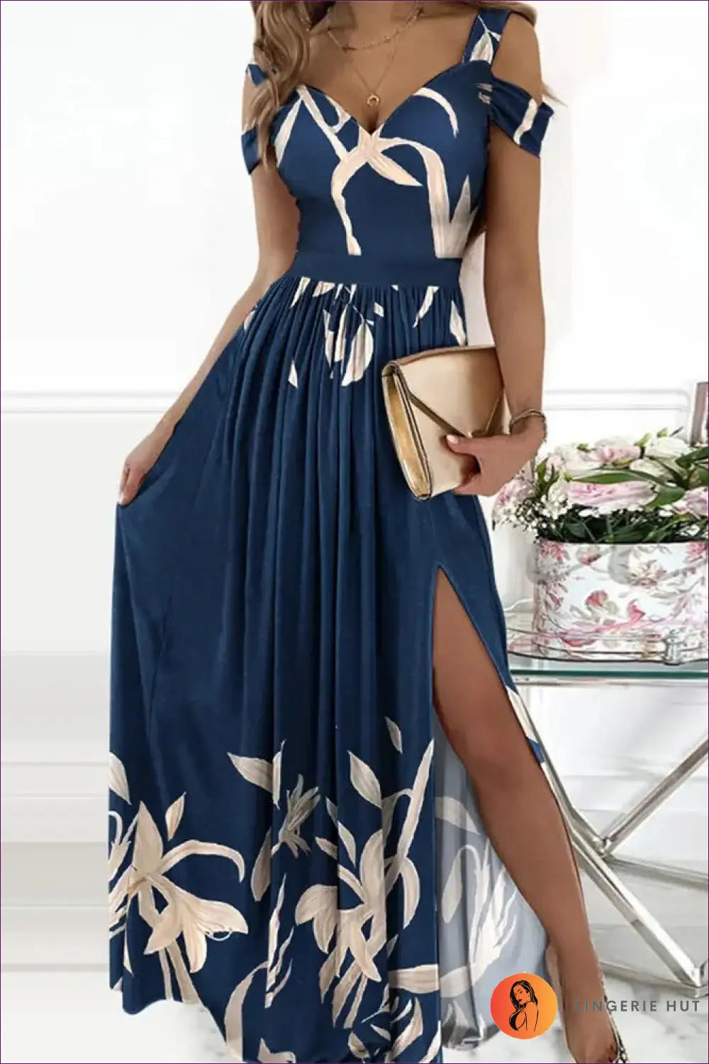 Maxi Dress with Split Hem - Effortless Grace - s / Purplish Blue - Casual • Cotton • Dresses • Everyday - Lingerie Hut