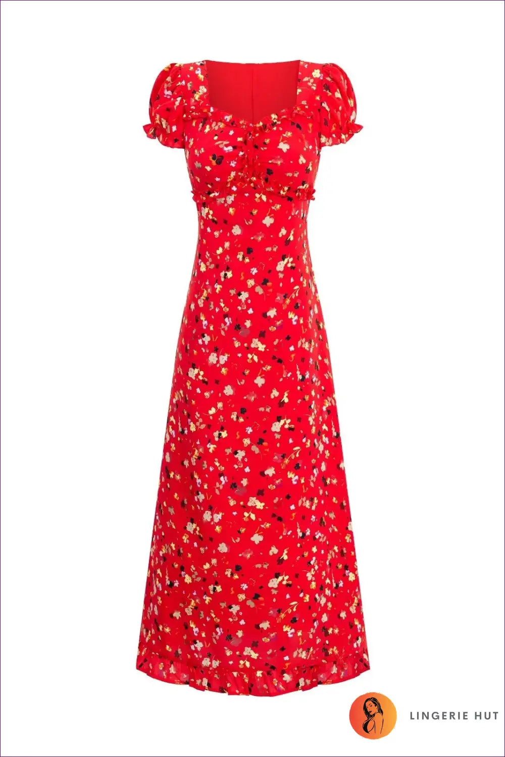 Floral Maxi Dress with Square Neckline - Garden Party Ready - s / Red - Dresses - Lingerie Hut - A-line • Boho • Formal
