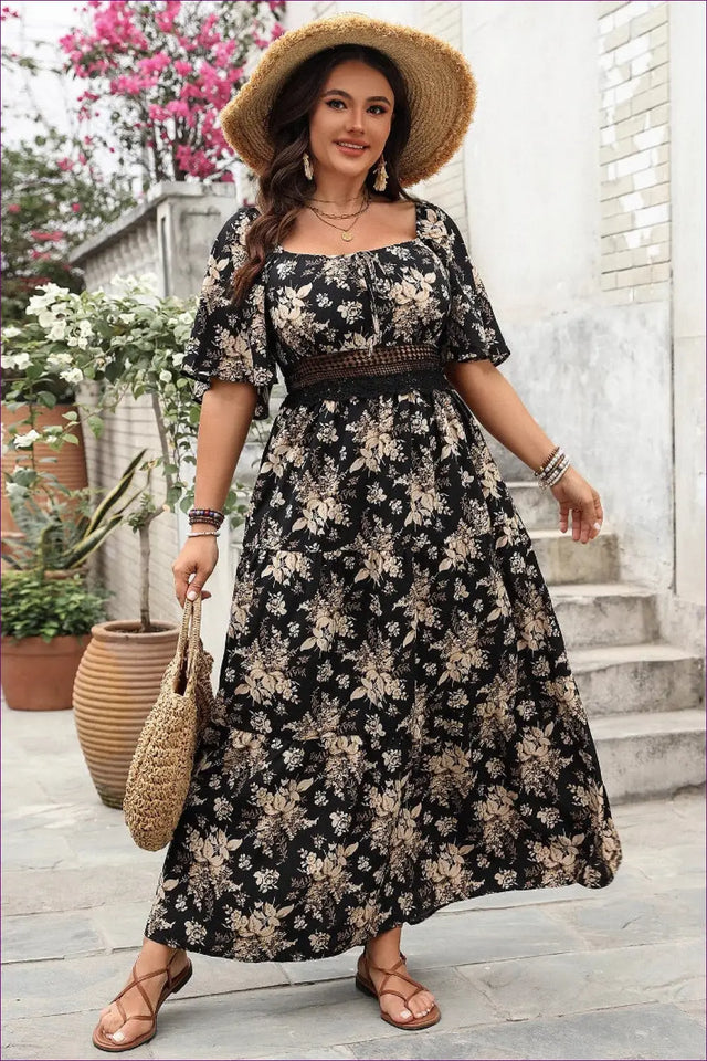 Boho Maxi Dress with Square Neckline - Garden Party Ready