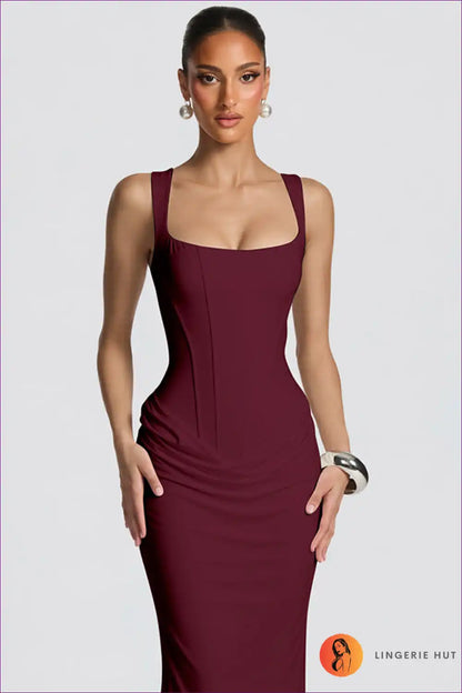 Maxi Dress with Square Neckline - Evening Confidence for All Season, Bodycon, Cutout, Dress, Evening Wear