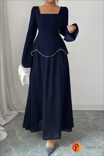 Maxi Dress with Square Neckline - Evening Elegance for A-line, Autumn, Dress, Evening Wear, Formal Wear