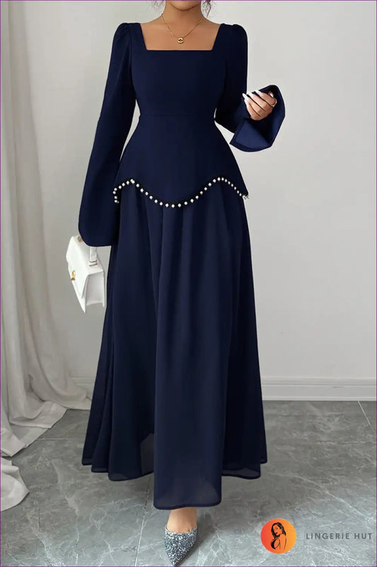 Maxi Dress with Square Neckline - Evening Elegance for A-line, Autumn, Dress, Evening Wear, Formal Wear