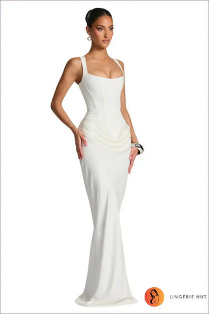 Maxi Dress with Square Neckline - Minimalist Elegance for All Season, Backless, Bodycon, Cutout,
