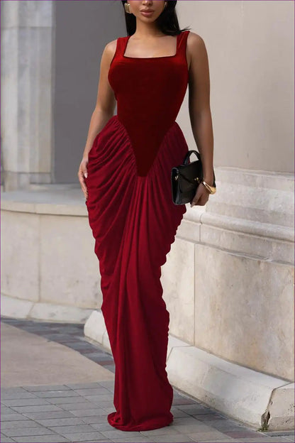 Maxi Dress with Square Neckline - Timeless Romance for A-line, All Season, Dress, Evening Wear, Formal Wear