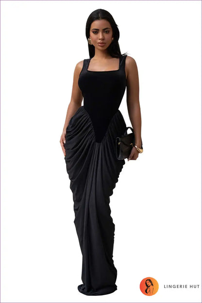 Maxi Dress with Square Neckline - Timeless Romance for A-line, All Season, Dress, Evening Wear, Formal Wear